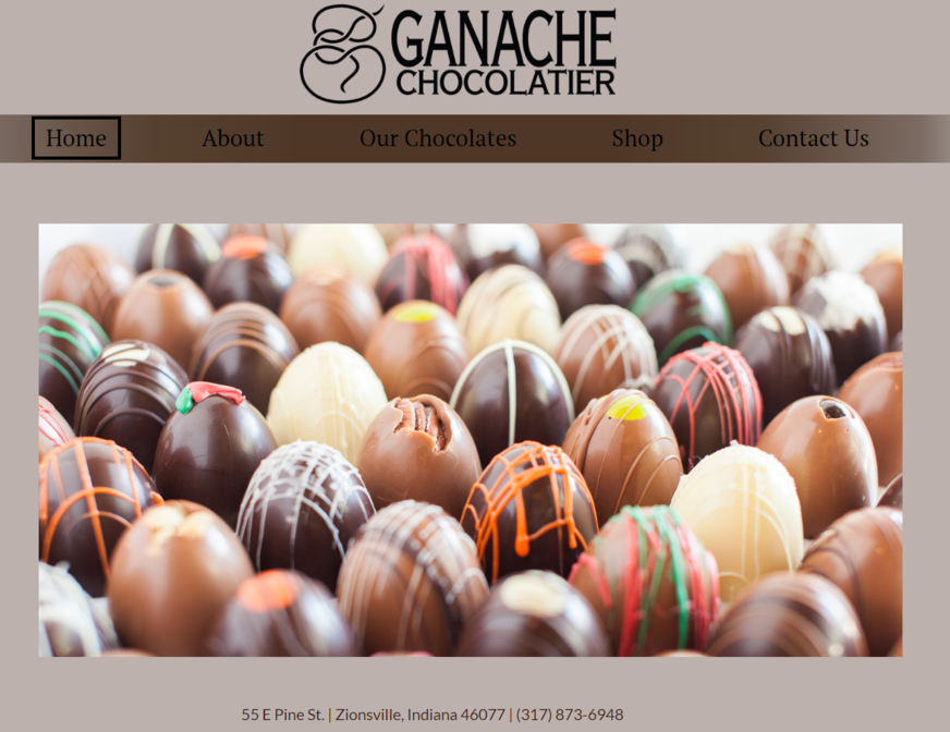 Photo of Ganache Chocolatier website deployed
